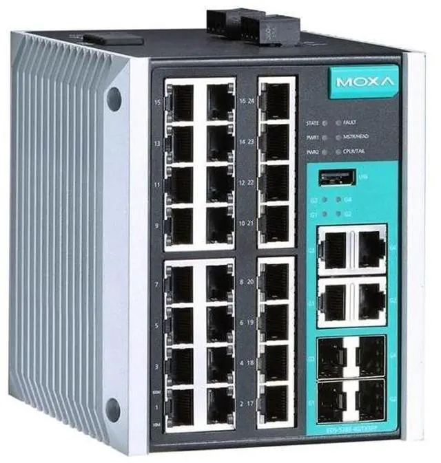 Main image of Moxa Managed 24-Ports GigaBit Ethernet Switch EDS-528E-4GTXSFP-HV