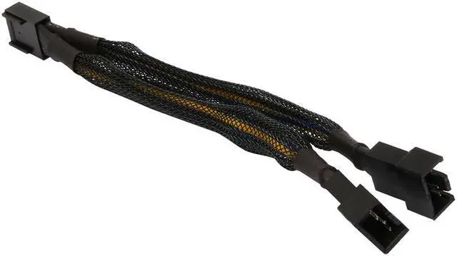 Alt view image 3 of 3 - Black Net Jacket Sleeved 6 inch 1 to 2 Motherboard 4-pin Molex CPU Case 4 Pin PWM Cooling Fan Splitter Hub Power Adapter Cable