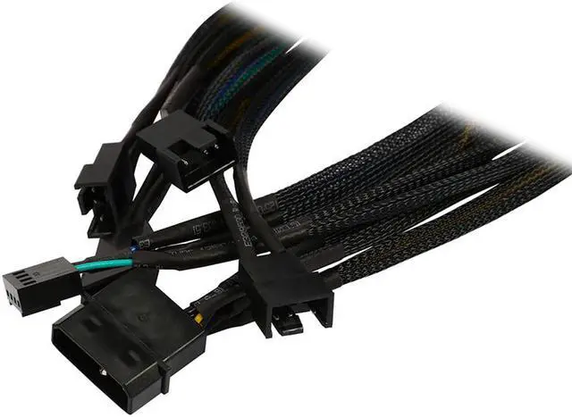 Alt view image 3 of 3 - Black Sleeved 16 inches ATX PSU IDE Molex to 4 x PWM 4-pin CPU Case Cooling Fan Splitter Hub Power Adapter Cable w/ RPM Feedback