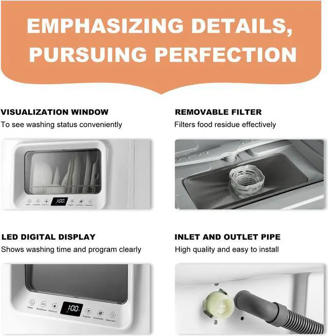 Alt view image 6 of 7 - VENTRAY DW55AD Portable Countertop Dishwashers, Compact Dishwashers with 5 Washing Programs, Air Drying, for Small Apartment, Dorms, RVs