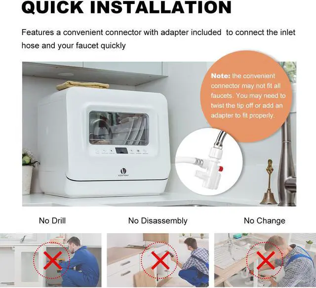 Alt view image 2 of 7 - VENTRAY DW55AD Portable Countertop Dishwashers, Compact Dishwashers with 5 Washing Programs, Air Drying, for Small Apartment, Dorms, RVs