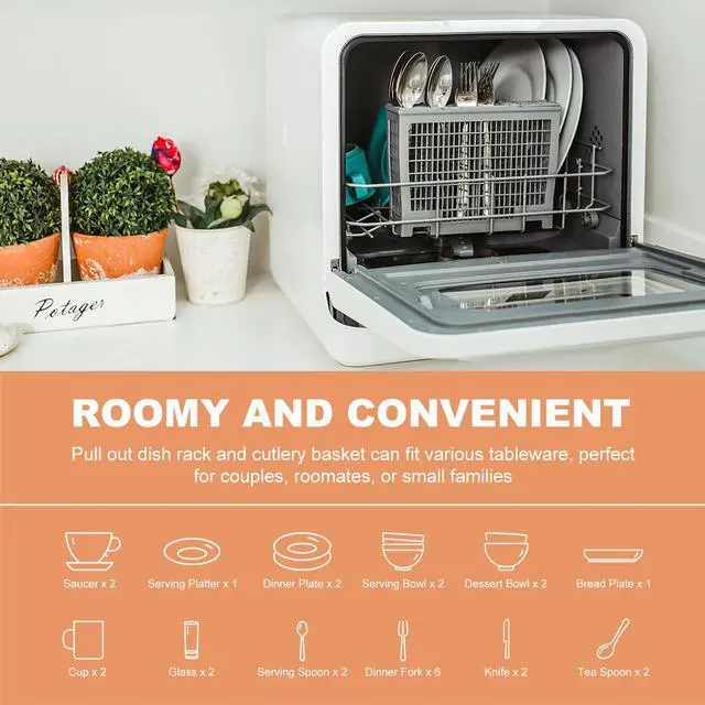 Alt view image 3 of 7 - VENTRAY DW55AD Portable Countertop Dishwashers, Compact Dishwashers with 5 Washing Programs, Air Drying, for Small Apartment, Dorms, RVs