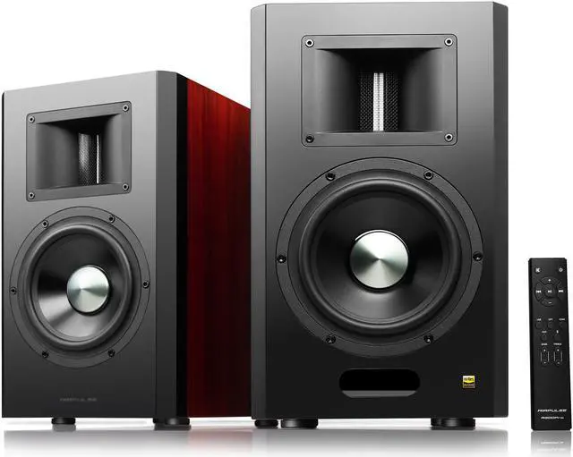 Main image of AirPulse A300PRO Hi-Res Audio Certified Active Speaker System Built-in Amplifier Optical, Coaxial, Bluetooth 5.0 aptX, RCA, AUX, and USB Inputs - Pair