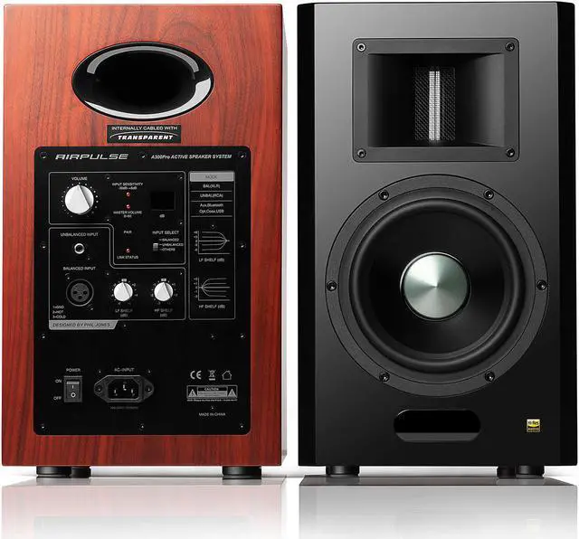 Alt view image 4 of 4 - AirPulse A300PRO Hi-Res Audio Certified Active Speaker System Built-in Amplifier Optical, Coaxial, Bluetooth 5.0 aptX, RCA, AUX, and USB Inputs - Pair