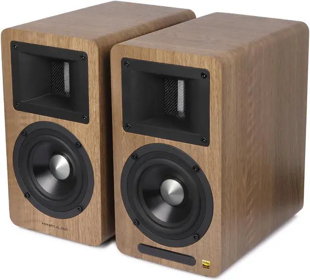 Alt view image 3 of 7 - Airpulse A80 Hi-Res Audio Certified Active Speaker System, Built-in Amplifier, Optical, Sub out, Bluetooth 5.0 aptX, AUX, PC, and USB Inputs Brown-Pair