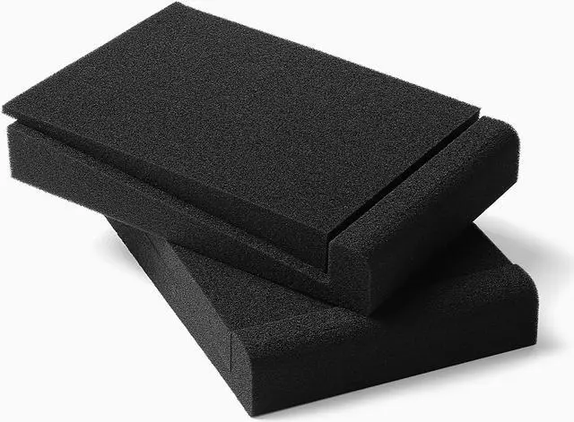 Alt view image 2 of 7 - SS5 Studio Monitor Isolation Pads, High-Density Acoustic Foam Tilted Tabletop & Desktop Speaker Stands for Midsize Bookshelf Computer Speakers, Prevent Vibrations & Fits most Speaker, Black - Pair