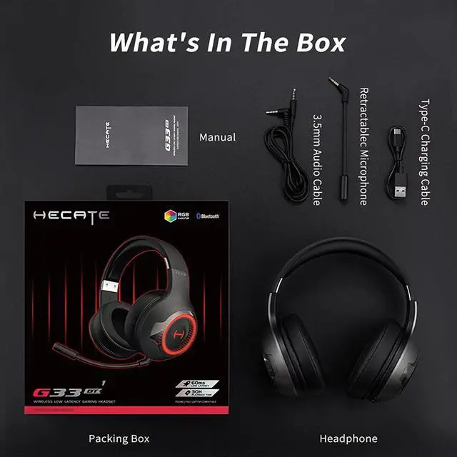 Alt view image 7 of 7 - HECATE by Edifier G33BT Wireless Gaming Headset, Bluetooth Gaming Headset with Microphone for PC Nintendo Switch, 60ms Low Latency Wireless Headphones with Detachable Microphone 48H Playtimeblack