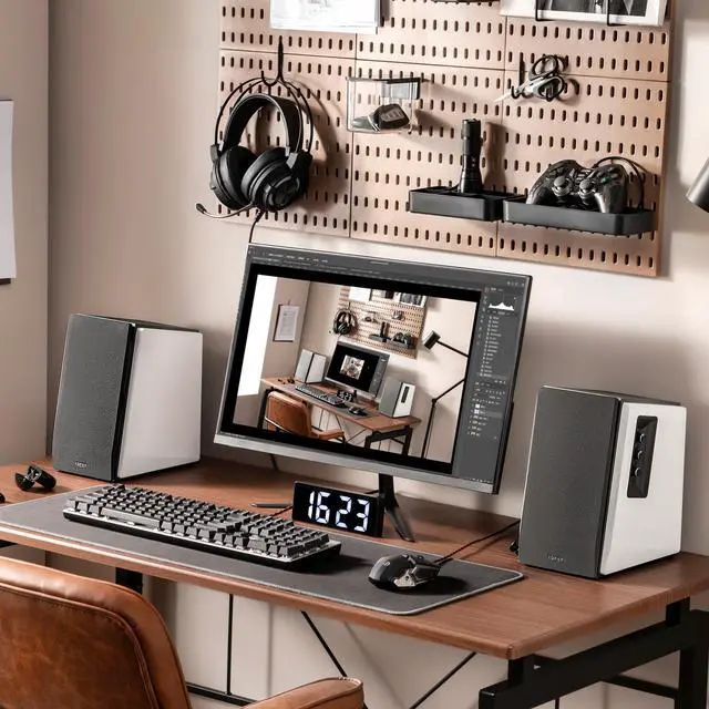 Alt view image 7 of 7 - Edifier R1700BT Bluetooth Bookshelf Speakers - Active Near-field Studio Monitors - Powered Speakers 2.0 Setup Wooden Enclosure - 66w RMS - White