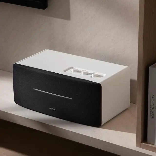 Alt view image 2 of 9 - Edifier D12 Tabletop Speaker - Integrated Desktop Stereo Bluetooth Speaker - Wireless Computer Speaker for Desktop Use- 70 Watts RMS with Subwoofer Line Out - White Enclosure