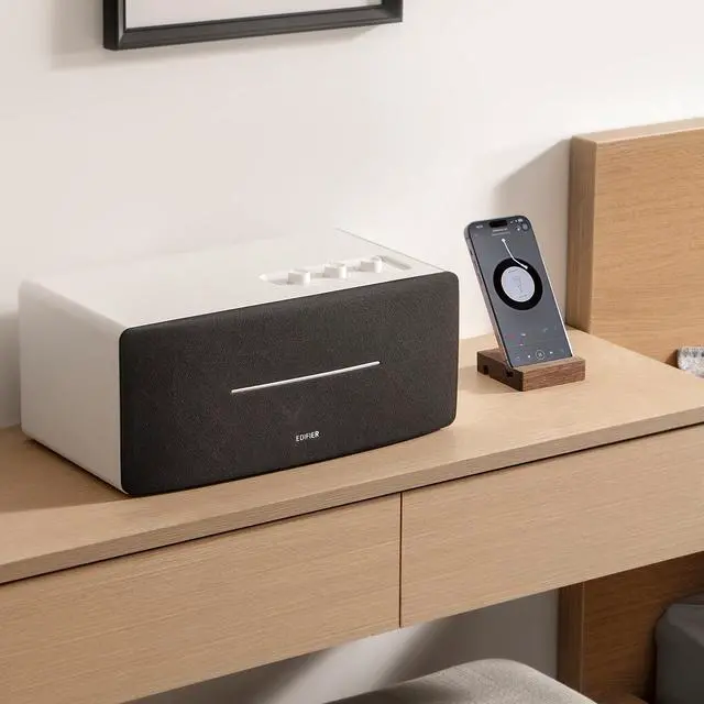 Alt view image 3 of 9 - Edifier D12 Tabletop Speaker - Integrated Desktop Stereo Bluetooth Speaker - Wireless Computer Speaker for Desktop Use- 70 Watts RMS with Subwoofer Line Out - White Enclosure