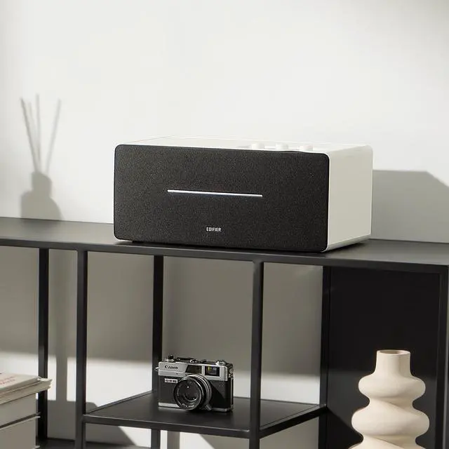 Alt view image 4 of 9 - Edifier D12 Tabletop Speaker - Integrated Desktop Stereo Bluetooth Speaker - Wireless Computer Speaker for Desktop Use- 70 Watts RMS with Subwoofer Line Out - White Enclosure