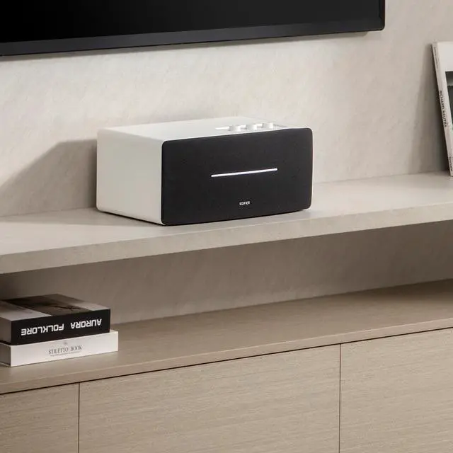 Alt view image 6 of 9 - Edifier D12 Tabletop Speaker - Integrated Desktop Stereo Bluetooth Speaker - Wireless Computer Speaker for Desktop Use- 70 Watts RMS with Subwoofer Line Out - White Enclosure