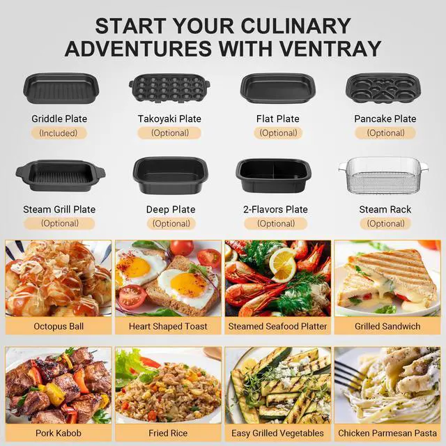 Alt view image 7 of 7 - Ventray Classic 2.0 Indoor Electric Grill, Portable Korean BBQ Grill with Removable Griddle Plate, Lid, Nonstick Cooking Surface, Adjustable Temperature,1200W Powerful & Even Cooking (Mushroom White)