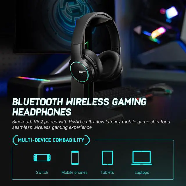 Alt view image 5 of 7 - HECATE by Edifier G2BT Gaming Headset, Bluetooth 5.2 Wireless Headphones with 40mm Driver, Deep Bass Stereo Sound, Lightweight Noise Cancelling Over Ear Headphones with Soft Earmuffs, RGB Light, Black