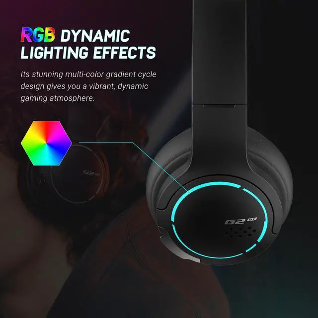Alt view image 7 of 7 - HECATE by Edifier G2BT Gaming Headset, Bluetooth 5.2 Wireless Headphones with 40mm Driver, Deep Bass Stereo Sound, Lightweight Noise Cancelling Over Ear Headphones with Soft Earmuffs, RGB Light, Black
