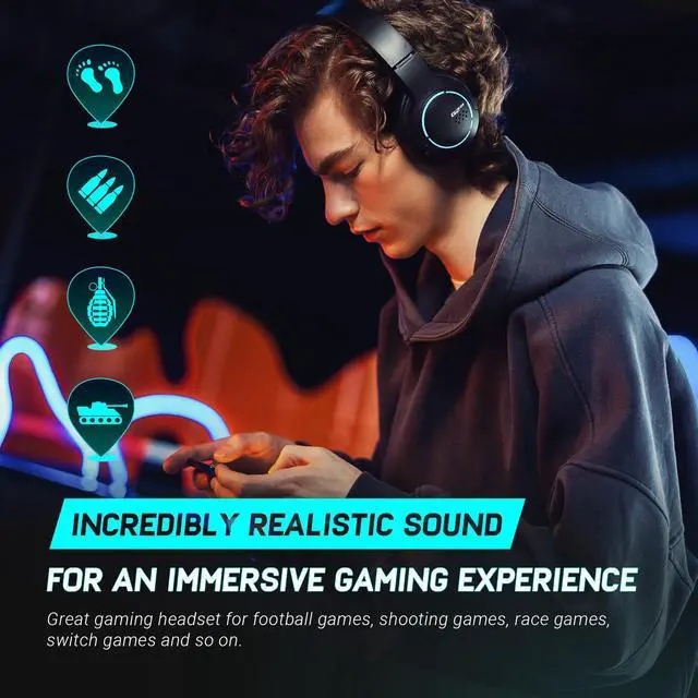Alt view image 3 of 7 - HECATE by Edifier G2BT Gaming Headset, Bluetooth 5.2 Wireless Headphones with 40mm Driver, Deep Bass Stereo Sound, Lightweight Noise Cancelling Over Ear Headphones with Soft Earmuffs, RGB Light, Black