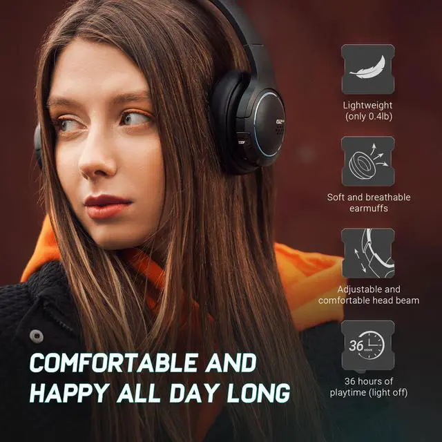 Alt view image 4 of 7 - HECATE by Edifier G2BT Gaming Headset, Bluetooth 5.2 Wireless Headphones with 40mm Driver, Deep Bass Stereo Sound, Lightweight Noise Cancelling Over Ear Headphones with Soft Earmuffs, RGB Light, Black