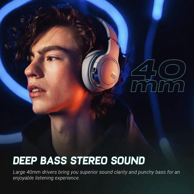 Alt view image 2 of 7 - HECATE by Edifier G2BT Gaming Headset, Bluetooth 5.2 Wireless Headphones with 40mm Driver, Deep Bass Stereo Sound, Lightweight Noise Cancelling Over Ear Headphones with Soft Earmuffs, RGB Light, Grey