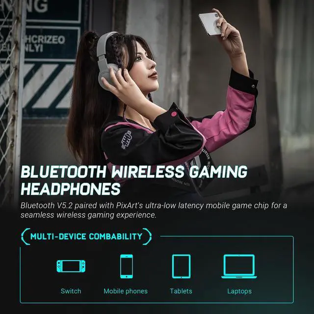 Alt view image 5 of 7 - HECATE by Edifier G2BT Gaming Headset, Bluetooth 5.2 Wireless Headphones with 40mm Driver, Deep Bass Stereo Sound, Lightweight Noise Cancelling Over Ear Headphones with Soft Earmuffs, RGB Light, Grey