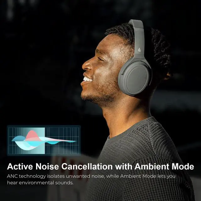 Alt view image 4 of 7 - Edifier WH700NB Wireless Active Noise Cancellation Over-Ear Headphones, Bluetooth 5.3 Foldable Lightweight Headset, Dual Device Connection, 68-Hour Battery Life, for Travel, Home Office - Grey