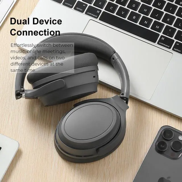 Alt view image 6 of 7 - Edifier WH700NB Wireless Active Noise Cancellation Over-Ear Headphones, Bluetooth 5.3 Foldable Lightweight Headset, Dual Device Connection, 68-Hour Battery Life, for Travel, Home Office - Grey