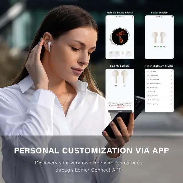 Alt view image 5 of 7 - Edifier X2s True Wireless Earbuds, Bluetooth 5.3, 13mm Dynamic Drivers, Lightweight, AI Environmental Noise Cancelling, Custom Sound, IP54 Water Dust Resistant, Ivory