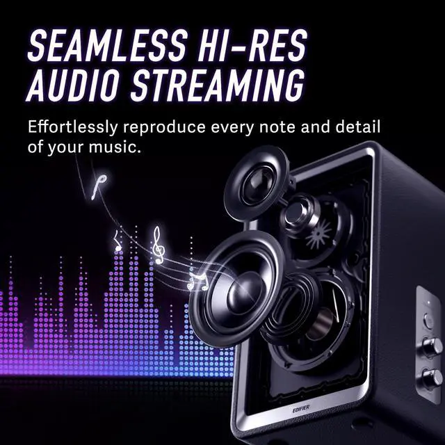 Alt view image 3 of 7 - Edifier QR65 Active Monitor Speakers with 65W GaN Fast Charger Function, 70W RMS Bluetooth Computer Speakers with Hi-Res 24bit Wireless Audio, Subwoofer Out and Light Effects (Black)