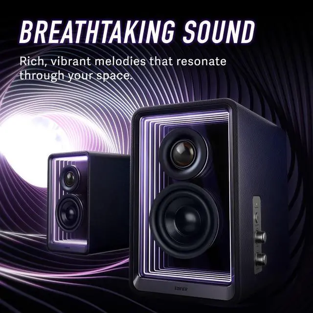 Alt view image 2 of 7 - Edifier QR65 Active Monitor Speakers with 65W GaN Fast Charger Function, 70W RMS Bluetooth Computer Speakers with Hi-Res 24bit Wireless Audio, Subwoofer Out and Light Effects (Black)
