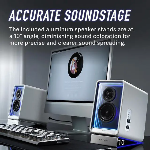 Alt view image 5 of 7 - Edifier QR65 Active Monitor Speakers with 65W GaN Fast Charger Function, 70W RMS Bluetooth Computer Speakers with Hi-Res 24bit Wireless Audio, Subwoofer Out and Light Effects (White)