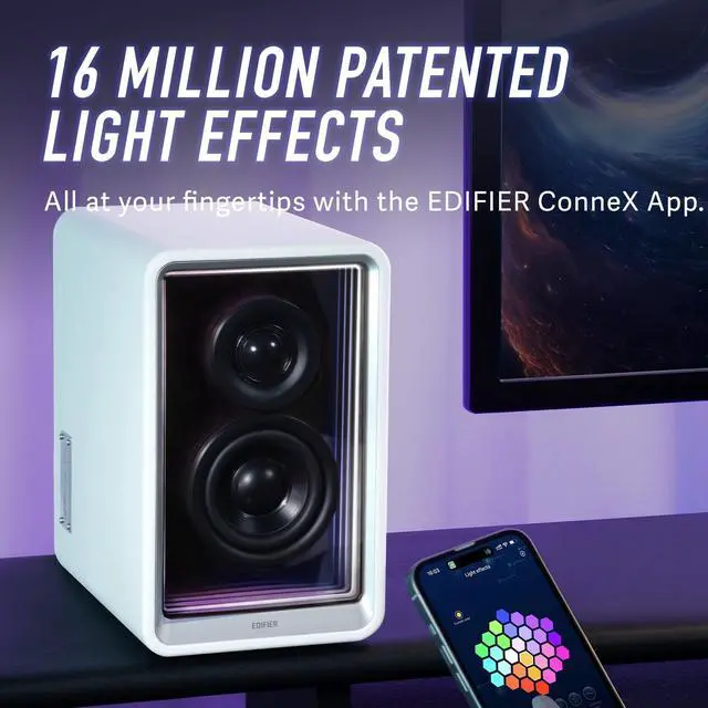 Alt view image 7 of 7 - Edifier QR65 Active Monitor Speakers with 65W GaN Fast Charger Function, 70W RMS Bluetooth Computer Speakers with Hi-Res 24bit Wireless Audio, Subwoofer Out and Light Effects (White)