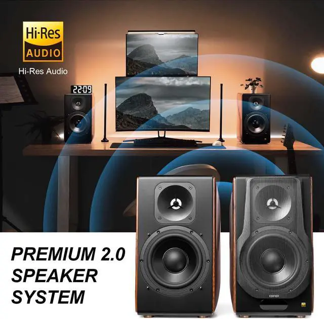 Alt view image 5 of 7 - Edifier S3000MKII Active Speakers, Powered Wireless Bookshelf Speakers with Aluminum Diaphragm Mid-Bass Drivers and Planar Magnetic Tweeters, Bluetooth 5.0 and Hi-Res Audio