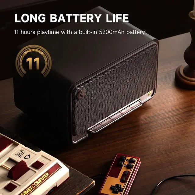 Alt view image 5 of 7 - Edifier D32 Tabletop Bluetooth Speakers, Portable Retro Wireless Speaker, 60W RMS Wi-Fi and Bluetooth Sound System Compatible with AirPlay2, Multi-Point Connection, 11 Hours Playtime, Black