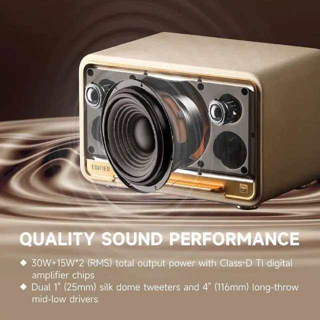 Alt view image 2 of 7 - Edifier D32 Tabletop Bluetooth Speakers, Portable Retro Wireless Speaker, 60W RMS Wi-Fi and Bluetooth Sound System Compatible with AirPlay2, Multi-Point Connection, 11 Hours Playtime, White