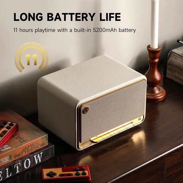 Alt view image 5 of 7 - Edifier D32 Tabletop Bluetooth Speakers, Portable Retro Wireless Speaker, 60W RMS Wi-Fi and Bluetooth Sound System Compatible with AirPlay2, Multi-Point Connection, 11 Hours Playtime, White