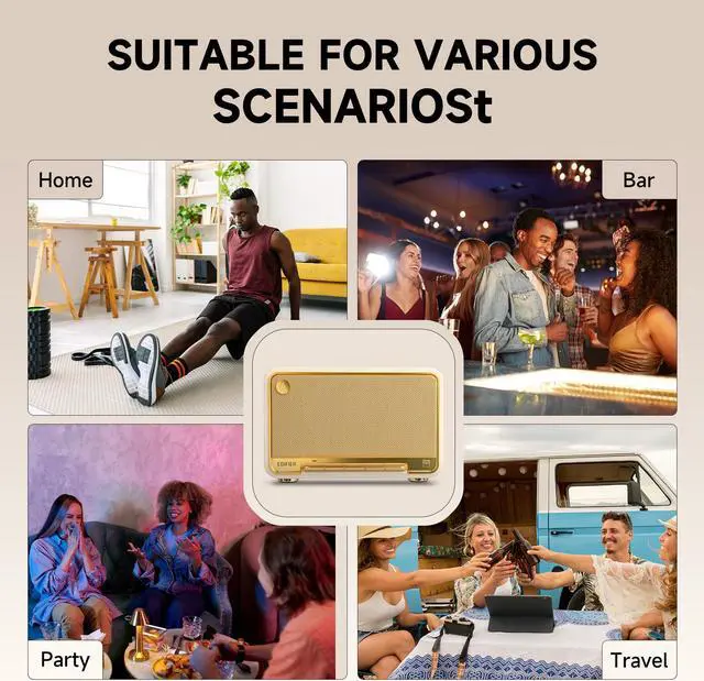 Alt view image 7 of 7 - Edifier D32 Tabletop Bluetooth Speakers, Portable Retro Wireless Speaker, 60W RMS Wi-Fi and Bluetooth Sound System Compatible with AirPlay2, Multi-Point Connection, 11 Hours Playtime, White