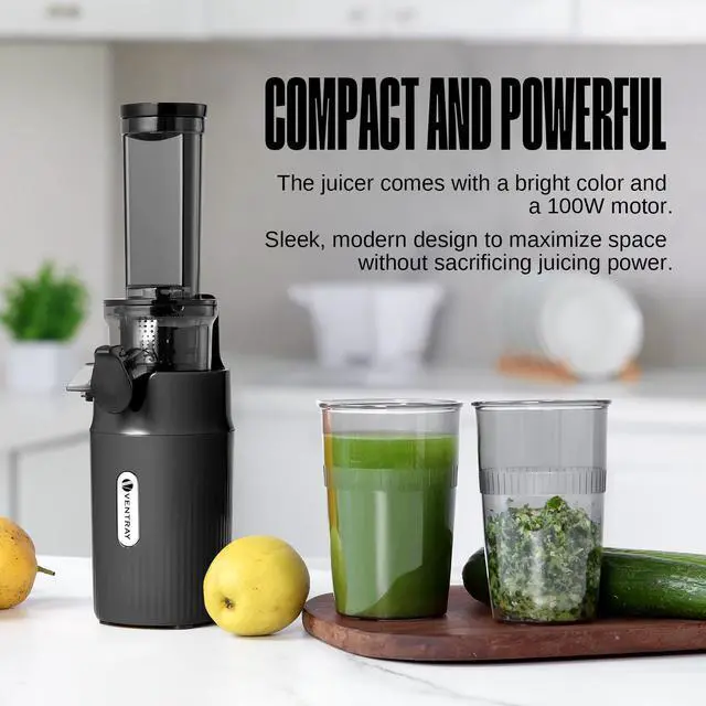 Alt view image 7 of 7 - Ventray Essential Ginnie Juicer, Compact Small Cold Press Juicer, Masticating Slow Juicer with 60RPM Low Speed, Easy to Clean & Nutrient Dense, Eco-Friendly Packaging, Black