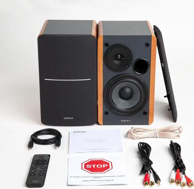 Alt view image 6 of 6 - Edifier R1280DBs Active Bluetooth Bookshelf Speakers - Optical Input - 2.0 Wireless Studio Monitor Speaker - 42W RMS with Subwoofer Line Out - Wood Grain(Certified Refurbished)