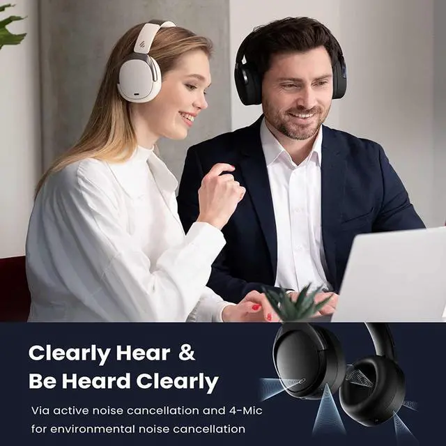 Alt view image 4 of 6 - Edifier WH950NB Wireless Headphones - Active Noise Cancelling Headsets - Bluetooth 5.3 - Hi-Res Audio - 55H Playtime - Google Fast Pairing - Dual-Device Connection - Connect to App (Black)-Refurbished