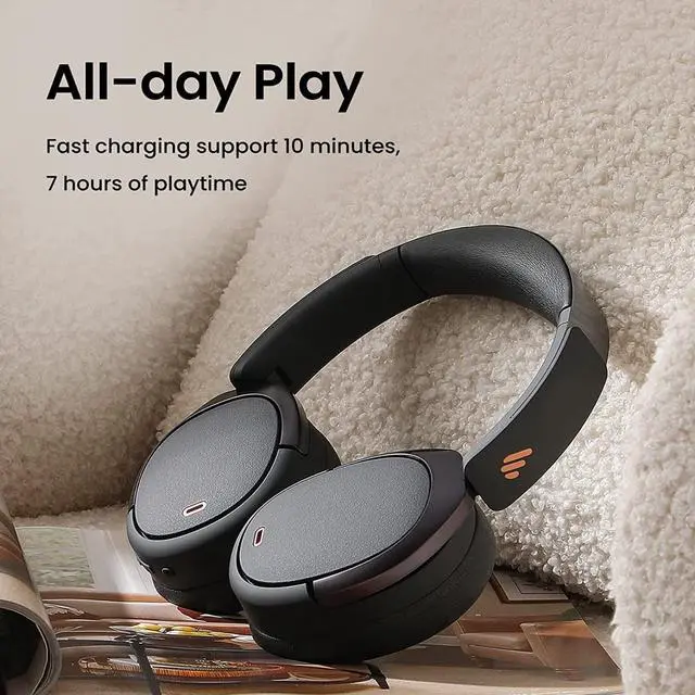 Alt view image 6 of 6 - Edifier WH950NB Wireless Headphones - Active Noise Cancelling Headsets - Bluetooth 5.3 - Hi-Res Audio - 55H Playtime - Google Fast Pairing - Dual-Device Connection - Connect to App (Black)-Refurbished