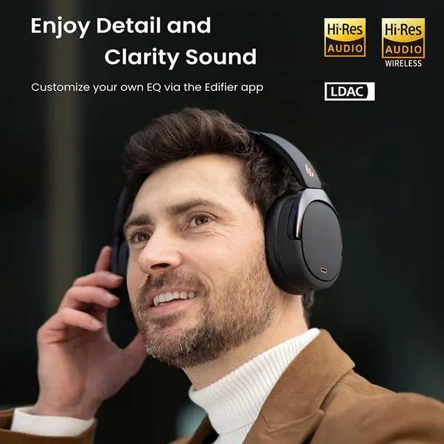 Alt view image 2 of 6 - Edifier WH950NB Wireless Headphones - Active Noise Cancelling Headsets - Bluetooth 5.3 - Hi-Res Audio - 55H Playtime - Google Fast Pairing - Dual-Device Connection - Connect to App (Black)-Refurbished