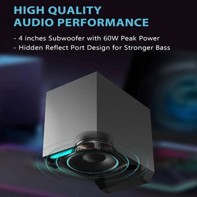 Alt view image 3 of 6 - Edifier G1500 MAX 2.1 Computer Speakers System, 60W Hecate Gaming Speakers with Subwoofer Line Out, RGB Light, Bluetooth 5.3, USB, Type-C, 3.5mm AUX Input, Black