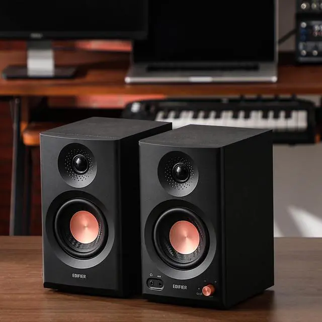 Alt view image 5 of 7 - Edifier MR3 Powered Studio Monitor Speakers, Hi-Res Audio Certified Bluetooth V5.4 Active Bookshelf Speakers, 2.0 Computer Speaker with Headphone Output RCA AUX Balanced TRS Input - Black (Pair)