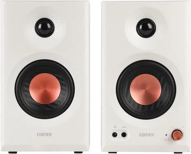 Alt view image 2 of 7 - Edifier MR3 Powered Studio Monitor Speakers, Hi-Res Audio Certified Bluetooth V5.4 Active Bookshelf Speakers, 2.0 Computer Speaker with Headphone Output RCA AUX Balanced TRS Input - White (Pair)