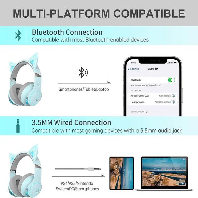 Alt view image 2 of 7 - Edifier G5BT CAT Wireless Bluetooth Gaming Headset with Mic - Sky Blue (Refurbished)