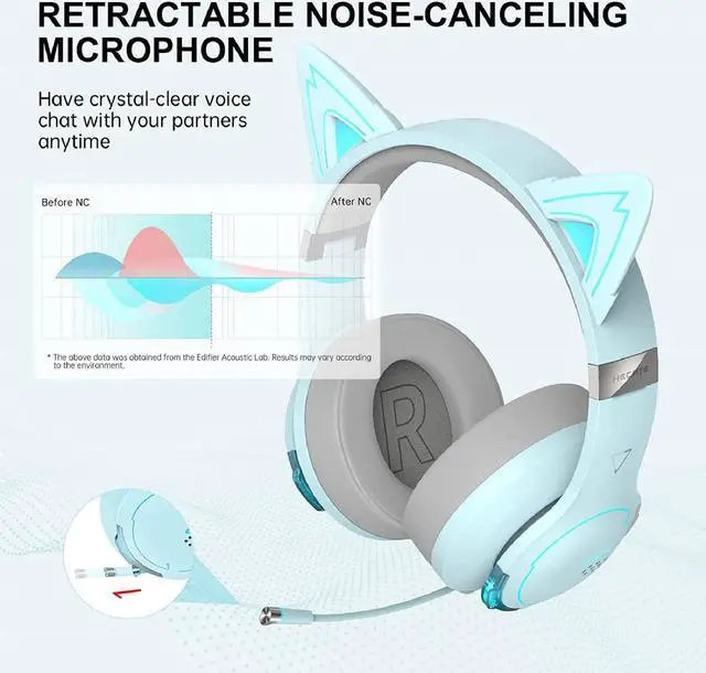 Alt view image 5 of 7 - Edifier G5BT CAT Wireless Bluetooth Gaming Headset with Mic - Sky Blue (Refurbished)