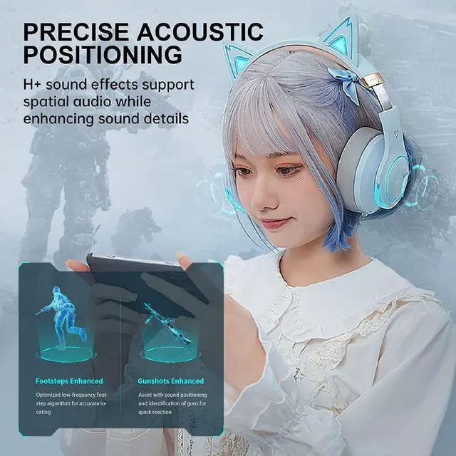 Alt view image 3 of 7 - Edifier G5BT CAT Wireless Bluetooth Gaming Headset with Mic - Sky Blue (Refurbished)