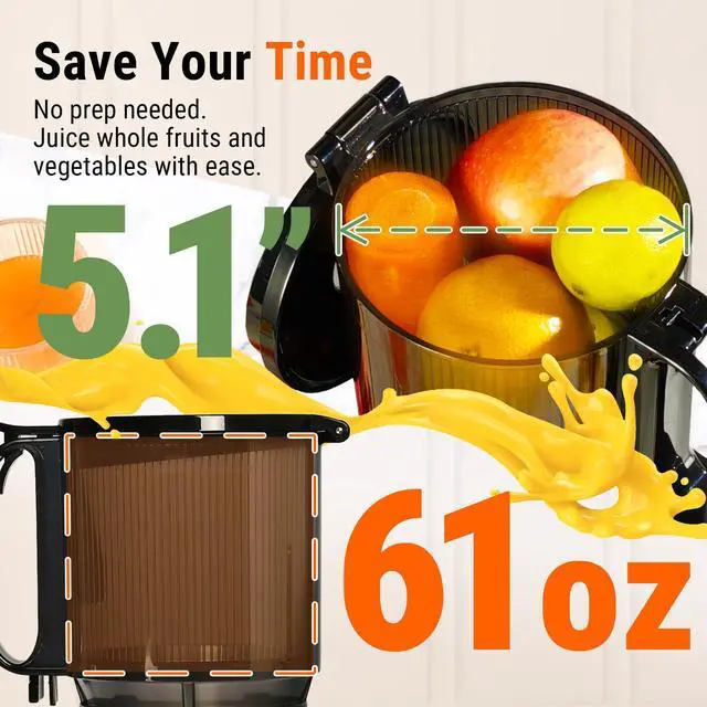 Alt view image 2 of 7 - Ventray Cold Press Juicer, Juicer Machine with 5.1 Inch Large Feed Chute for Whole Fruits & Vegetables, 250W Power Masticating Juicer, Easy to Clean High Juice Yield for Batch Juicing - Purple