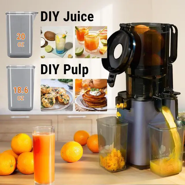 Alt view image 6 of 7 - Ventray Cold Press Juicer, Juicer Machine with 5.1 Inch Large Feed Chute for Whole Fruits & Vegetables, 250W Power Masticating Juicer, Easy to Clean High Juice Yield for Batch Juicing - Purple