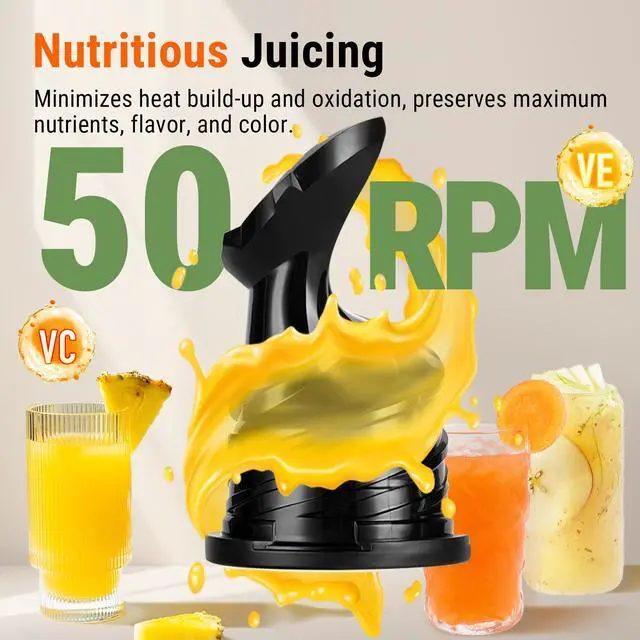 Alt view image 4 of 7 - Ventray Cold Press Juicer, Juicer Machine with 5.1 Inch Large Feed Chute for Whole Fruits & Vegetables, 250W Power Masticating Juicer, Easy to Clean High Juice Yield for Batch Juicing - Purple