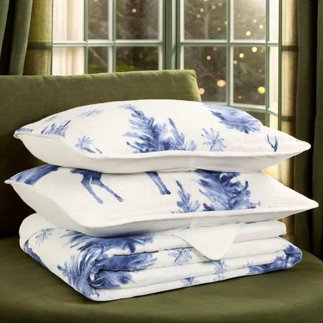 Alt view image 4 of 6 - Ventray Queen Size Quilt Set, Christmas Comforter Set, Holiday Bedding Quilted Bedspread Coverlet with 2 Pillow Shams for All Seasons, Deer Pattern 88" X 92"